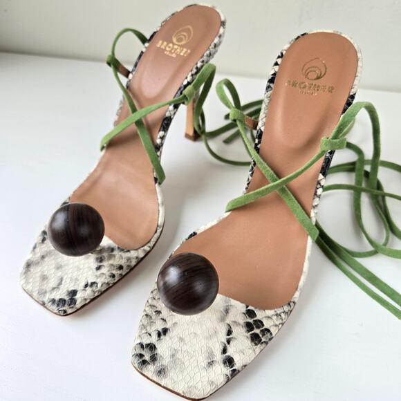 Brother Vellies NEW Snakeskin Wood Globe Lace-Up Ankle Strap Sandal Heels Size 9 - Picture 13 of 16